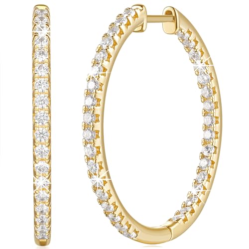 CHLOÉ LOVETT Hoop Earrings 14K Gold Hoop Earrings for Women 14K Gold Earrings for Women Dual-designed Diamond Hoop Earrings for Womens Earrings 30mm (gold)
