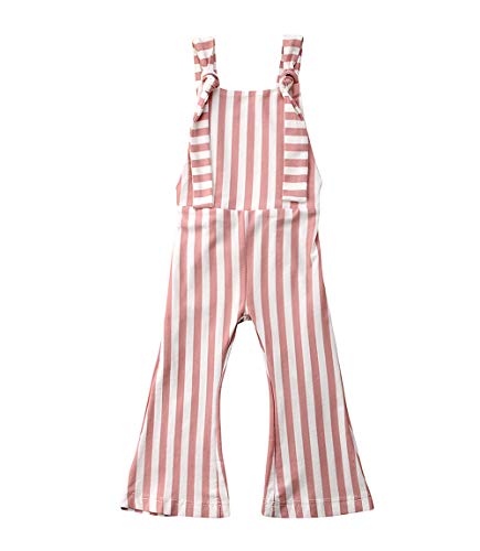 Toddler Baby Girl Stripes Bell-Bottom Jumpsuit Romper Overalls Long Pants Outfits (1-2 Years, Brown Pink)
