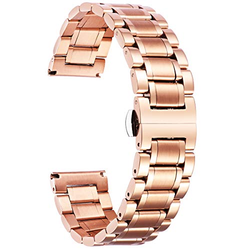 BINLUN Stainless Steel Watch Bands 12mm-24mm Replacement Smart Watch Straps with Straight&Curved Ends Universal fit for Samsung Galaxy Watch 6/5/4/3,Fit for Garmin Watch(Rose-Gold,19mm)