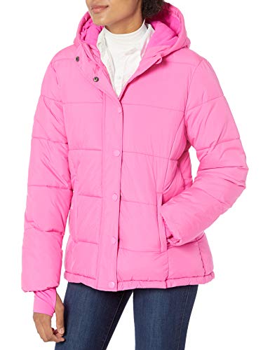 Amazon Essentials Women's Heavyweight Long-Sleeve Hooded Puffer Coat (Available in Plus Size), Neon Pink, Large