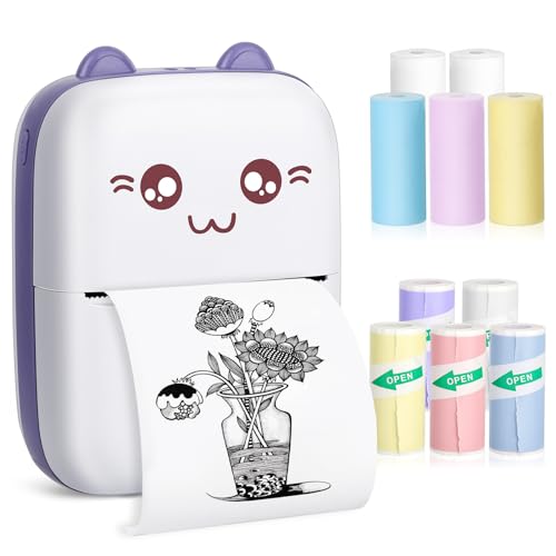 ST-CARE Mini Pocket Printer, Gifts for Kids, Thermal Printer for Pictures/Retro Photos/Receipts/Notes/Lists/Label/Memo/QR Codes, Bluetooth Wireless Smart Printer with Android or iOS APP (Purple)