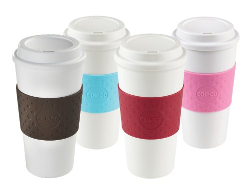 Copco Acadia Reusable To Go Mug, 16-ounce Capacity 4-pack (Pink, Azure, Brown, Red)