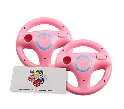 GH Mario Kart 8 Steering Wheel Compatible with Nintendo Wii (Peach Pink, 2 Pack), Racing Games Wheels for Wii (U) Remote Controller (6 Colors Available)