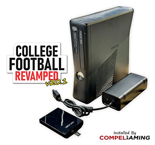 Modded Xbox 360 250GB Slim RGH3 Console, Power Adapter, and NCAA College Football Revamped (Latest Version V20.1 Installed) by Compel Gaming