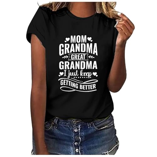 LMSXCT Mother's Day Shirts for Women Mom Grandma Great Grandma Graphic Tshirts Grandma Gifts Tops Casual Summer Tee Shirt Black