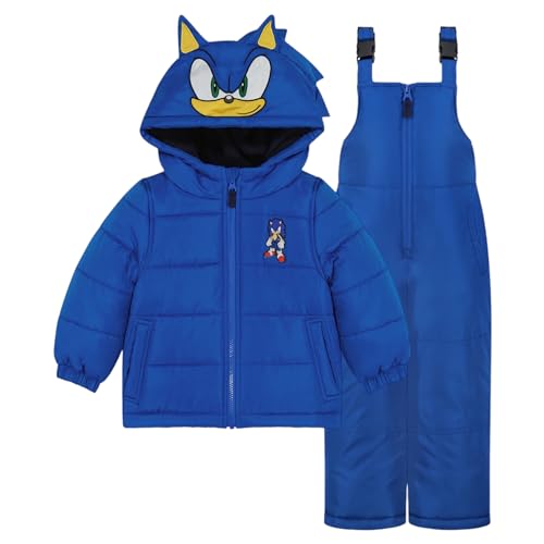 Sega Sonic The Hedgehog Boy’s Heavyweight 2-Piece Snow Bib & Jacket Snowsuit, Blue, 5/6