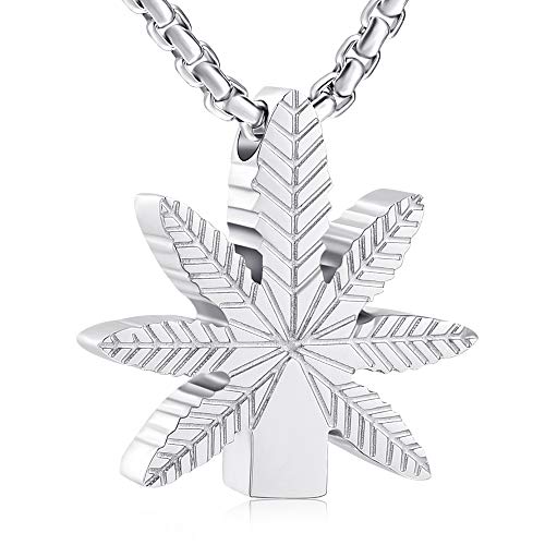 Oinsi Marijuana Leaves Stainless Steel Cremation Jewelry Urn Necklace For Ashes + box+Chain+Fill Kits