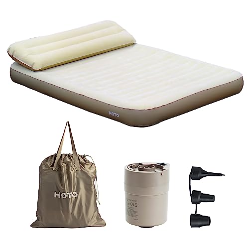 HOTO Queen Air Mattress with Fast Inflating Pump, Detachable Pump, Double Sleeping Pad & Pillow, Extra Wide & Ultra-Thick, USB-C Charging, Durable & Portable, for Camping, Backpacking, Travel, Home