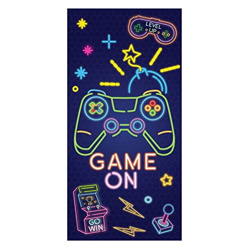 R HORSE Neon Video Game Beach Towel for Kid, 30 x 60 inch Microfiber Pool Towel Absorbent Quick Dry Beach Towel Sand Free Blanket for Summer Pool Party Supplie Bath Sport Travel Beach Swimming Camping