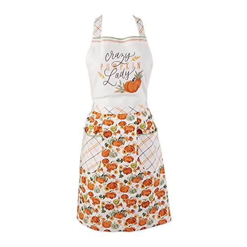 DII Women's Fall & Thanksgiving Kitchen Apron, Adjustable Long Waist Ties, Pumpkin Lady
