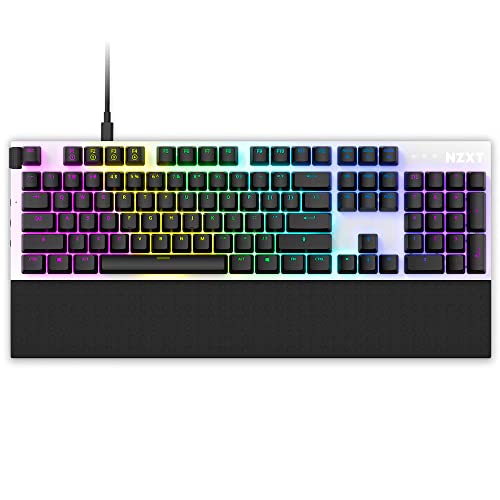 NZXT Function Full-Size Gaming Keyboard – Gateron Red Mechanical Switches: Linear, Fast, and Quiet – Hot-Swappable – RGB Backlit – Aluminum Top Plate – Sound Dampening Foam – Wrist Rest – White