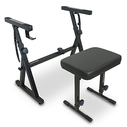 Liquid Stands Piano Keyboard Stand and Bench Set - Portable Heavy Duty Digital Piano Stand for 54-88 Key Electric Pianos & Adjustable Piano Bench, Chair, Stool - Sturdy Keyboard Music Stand and Seat
