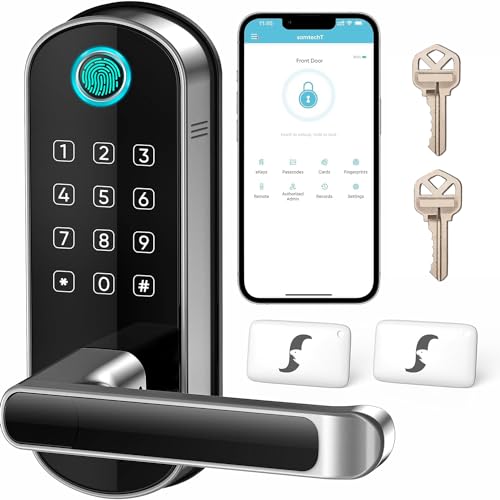 samtechT Smart Lock, Keyless Entry Door Lock, Fingerprint Door Lock, Smart Door Lock with Handle, Digital Door Lock, Smart Lock for Front Door, Bluetooth Electronic Door Lock