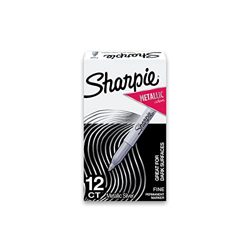 Sharpie Metallic Permanent Markers, Fine Point, Silver, 12 Count