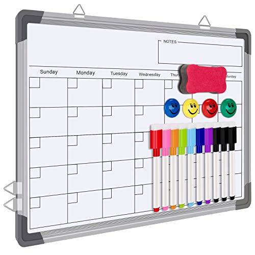 Dry Erase Calendar Whiteboard for Wall, Polegas 16' X 12' Magnetic White Board Board, Small Wall Monthly Double Sided Boards Student, Home, Office (White)