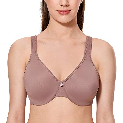 CALVENA Women's Minimizer Bra Full Coverage Plus Size Smooth Underwire Seamless Bra Mochaccino 32F