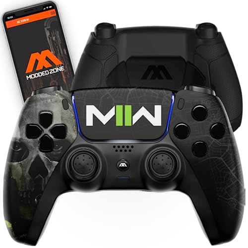 MODDEDZONE Smart Extreme Modded Controller + Anti Recoil 2 Remap Buttons & Interchangeable Thumbsticks & Hair Triggers, Tactical Buttons Compatible with PS5 Custom Controller PC (Warfare)