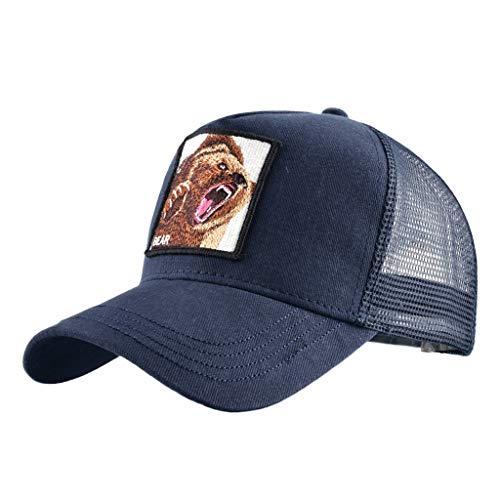 Unisex Animal Mesh Trucker Hat Strapback Square Patch Baseball Caps (One Size, Blue Bear)