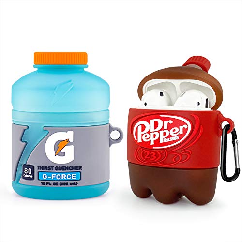 [2Pack] Alquar Silicone Airpods Case for Airpods 2/1, 3D Cute Funny Fun Cartoon Food Character Kawaii Airpods Cover Case with Keychain for Kids Teens Boys Girls (Sport Water + Red Pepper)