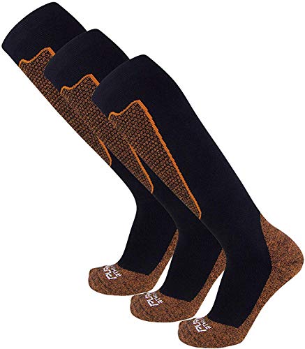 Pure Athlete Copper Compression Ski Socks – Warm Merino Wool, Over the Calf – Men, Women (3 Pairs - Black, X-Large)