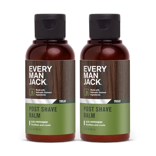 Every Man Jack Men's Post Shave Balm - Calms Irritation, Cools Skin, Hydrates, Absorbs Fast - Made with Naturally Derived Ingredients like Coconut Oil, Aloe Vera, Natural Menthol - 3.2oz - 2 Pack