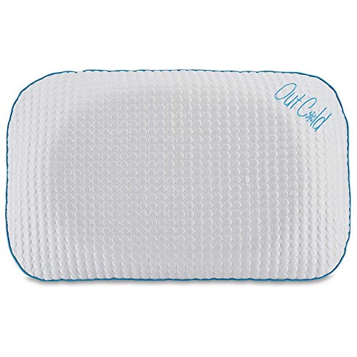 I Love Pillow Out Cold Low Profile Contour Sleeping Pillow with Removable Dual Climate Warming Cooling Cover, Queen Sized, White