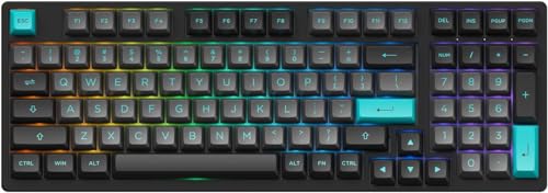 Akko 98-Key Mechanical Gaming Keyboard RGB Hot-swappable Black&Cyan Gaming Keyboard, 2.4G Wireless/Bluetooth/Wired with PBT Double-Shot Keycaps for Mac & Win (3098B, Cream Yellow Pro Switches)