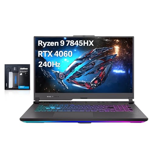 asus ROG Strix G17 Gaming Laptop, 17.3'' QHD 240Hz Display, AMD Ryzen 9 7845HX, GeForce RTX 4060, 64GB DDR5 RAM, 4TB PCIe SSD, RGB Backlit Keyboard, Win 11 Pro, Gray, 32GB Hotface USB Card