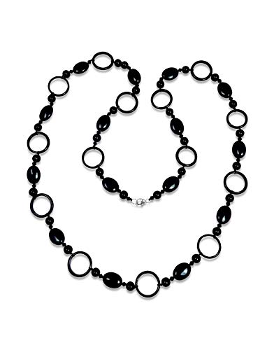MGR MY GEMS ROCK! Beaded Genuine Stone Good Karma Circulation Unisex Black Onyx Long Necklace, or Eye Glass Holder Necklace about 40' Long.