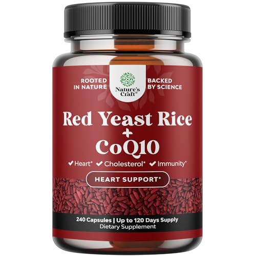 Red Yeast Rice with CoQ10 Supplement - Extra Strength Red Yeast Rice 1200 mg. Capsules with CoQ10 100mg Per Serving - Heart Health Supplement 3rd Party Tested Vegan Non-GMO & Citrinin-Free (4 Months)