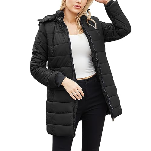 wjiNFDFG Women's Autumn Winter Solid Color Water Detachable Hood Long Sleeve Warm Jacket Cotton Coat L Sweaters Women (Black, S)