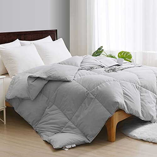 APSMILE Queen Size Goose Feather Down Comforter - Ultra Soft All Seasons Grey Organic Cotton Feather Down Duvet Insert Medium Warm Quilted Bed Comforter with Corner Tabs (90x90, Cloud Grey)