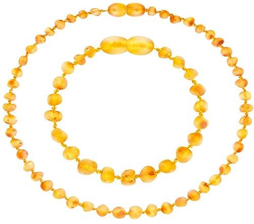 RAW Baltic Amber Necklace and Amber Bracelet - Natural Amber from Baltic Region, Genuine Amber (13in. and 5.5in. (H)