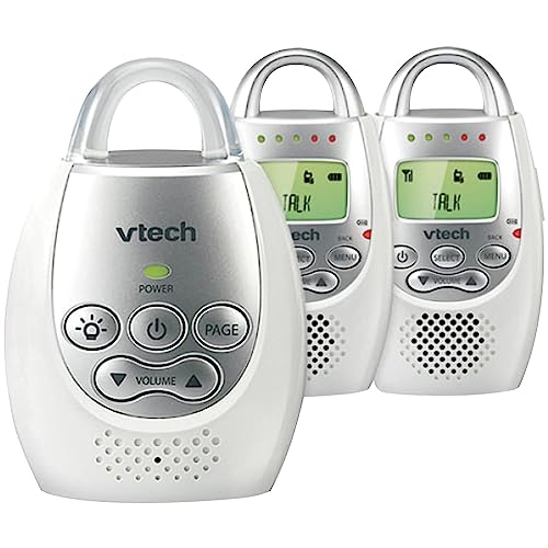 VTech DM221-2 Audio Baby Monitor with up to 1,000 ft of Range, Vibrating Sound-Alert, Talk Back Intercom, Night Light Loop & Two Parent Units, White