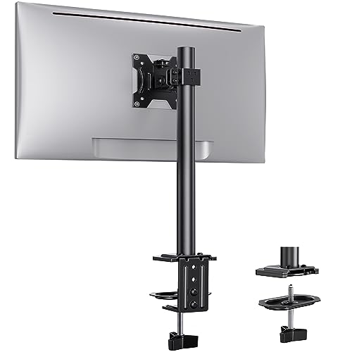 Ergear Monitor Mount for Most 13-32' Computer Screens up to 17.6lbs, Improved LCD LED Monitor Riser, Adjustable Height and Angle, Single Desk Mount Stand, Black, EGCM12