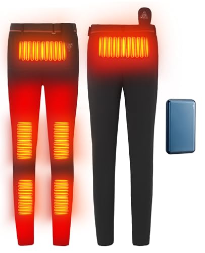 Ugkwo Women Heated Pants with Battery Pack Electric 6 Zones, Heating Pants for Men Women Outdoor Winter Heating Trouser (US, Alpha, Large, Regular, Regular, Black)
