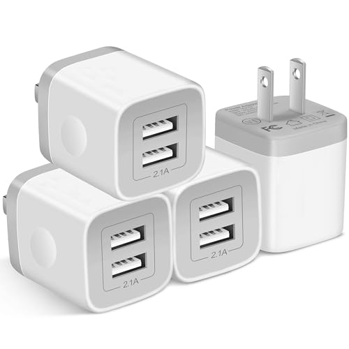 X-EDITION Wall Charger,4-Pack 2.1A Dual Port USB Power Adapter Plug Charging Block Cube for Phone 8/7/6 Plus/X, Pad, Samsung Galaxy S5 S6 S7 Edge,LG, Android (White)