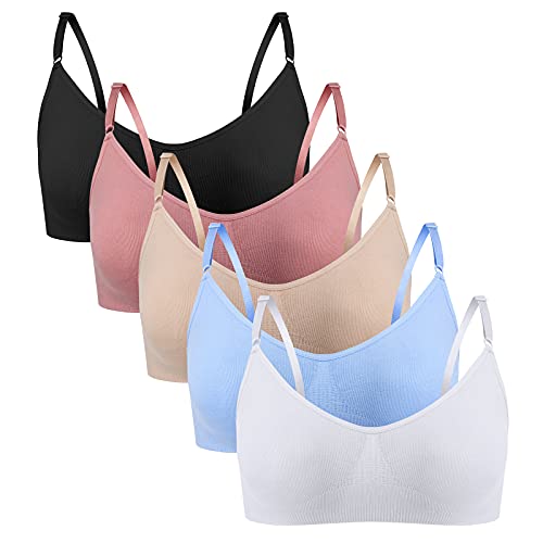 HIVOF Girls Comfortable Camisole Bra with Adjustable Thin Straps - 5 Packs (group2, 12/14)Small
