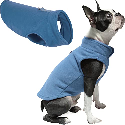 Gooby Fleece Vest Dog Sweater - Blue, X-Large - Warm Pullover Fleece Dog Jacket with O-Ring Leash - Winter Small Dog Sweater Coat - Cold Weather Dog Clothes for Small Dogs Boy or Girl