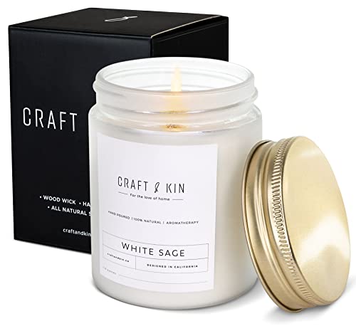 White Sage Candles | Sage Candles for Cleansing House | Summer Candle, Wood Wicked Candles | 8 oz 45 Hour Burn, Scented Candles for Home Scented Candle Sage, Soy Candles, Masculine Candle