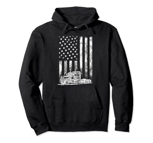 Truck Driver American Flag Trucker Vintage Men Women Gift Pullover Hoodie