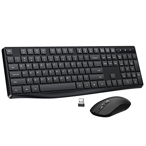 Wireless Keyboard and Mouse Combo, Lovaky 2.4G Full-Sized Ergonomic Keyboard Mouse, 3 DPI Adjustable Cordless USB Keyboard and Mouse, Quiet Click for Computer/Laptop/Windows/Mac (1 Pack, Black)