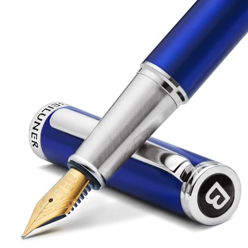 BEILUNER Luxury Fountain Pen Set,Solid 24K Gilded Fine Nib, Modern Classic Limited Edition -Includes 6 Ink Cartridges&Ink Refill Converter with Gift Case-Perfect for Men and Women（Charming blue）