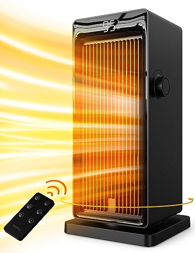 Space Heater, SANVINDER 1500W Portable Electric Heater for Bedroom, ECO Thermostat 90° Oscillating, 24 hours timer, Fast Heating, with Remote, Overheat Protection, LED Display for Office