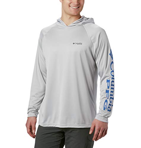 Columbia Men's Terminal Tackle Hoodie, Cool Grey/Vivid Blue Logo, Small