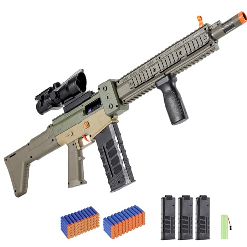 Realistic Toy Gun for Nerf Guns Darts, Foam Blaster - with Scope 100 Soft Bullets 3 Magazines, Semi-Auto Sniper Rifle Electric Machine Guns for Boys 12 Age for Kids and Adults