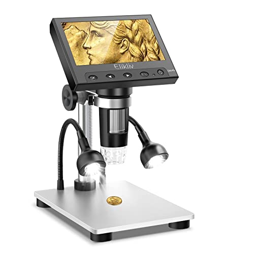 Elikliv EDM4S 1000X LCD Digital Coin Microscope for Error Coins with Screen 720P USB Microscope Camera, 10 LED Fill Lights, Metal Stand, PC View, Compatible with Windows/Os, 4.3''