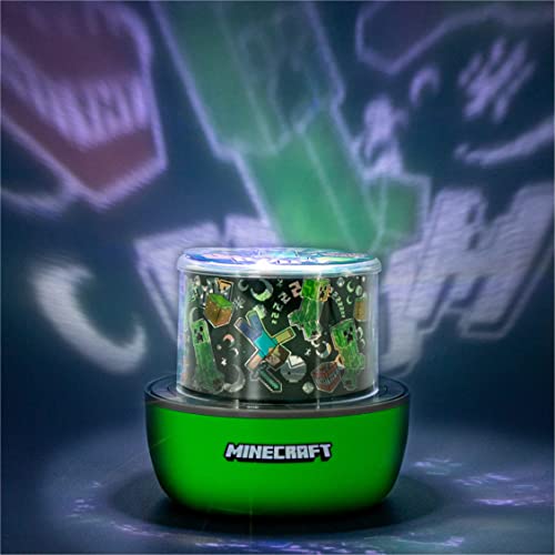 Paladone Minecraft Officially Licensed Creeper & Steve Projector Night Light, Gamer Projection Lamp Accessory, Minecraft Sounds, Gaming Bedroom Decor for Kids Mood Lighting with 4 Projector Sheets