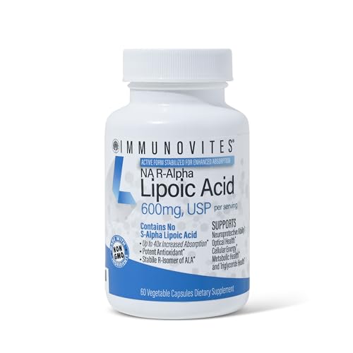 IMMUNOVITES Stabilized R-Alpha Lipoic Acid ((True)) 600mg per Serving [[High Potency & up to 40x Increased Absorption]] (Na R-ALA) (Na R-LA) (Na R-Lipoate) (1 Bottle)