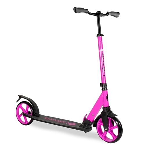 LaScoota Kick Scooter for Adults & Teens. Perfect for Youth 12 Years and Up and Men & Women. Lightweight Foldable Adult Scooter with Large Sturdy Wheels 220lbs (Teen, Purple)